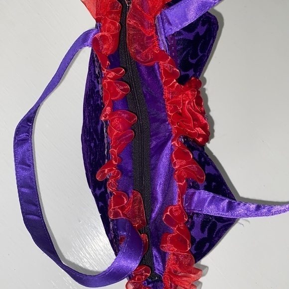 Red Hat Society Hatter Bodice Corset Whimsigoth Purple Red Velvet Mini Party Bag - Picture 8 of 16